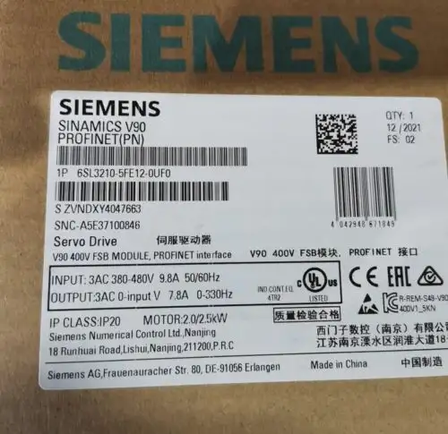 1 Pcs Siemens 6Sl3210-5Fe12-0Uf0 Sinamics V90 - 6Sl3210-5Fe12-0Uf0 In Stock