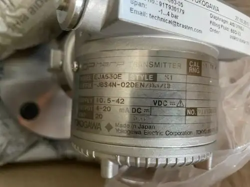 Yokogawa Pressure Tx Eja530E Jbs4N-02Den/D3/He 4-20Ma Output Span -1Bar To 2Bar