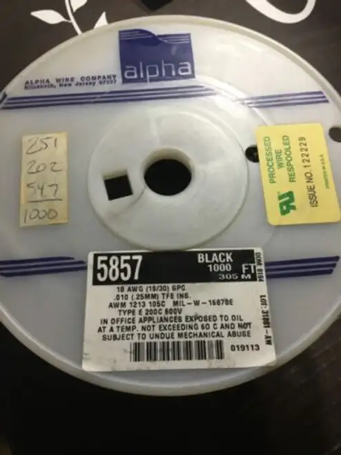 1000 Foot Spool Of Alpha Wire 5857-Blk-1000 Single Conductor 18Awg