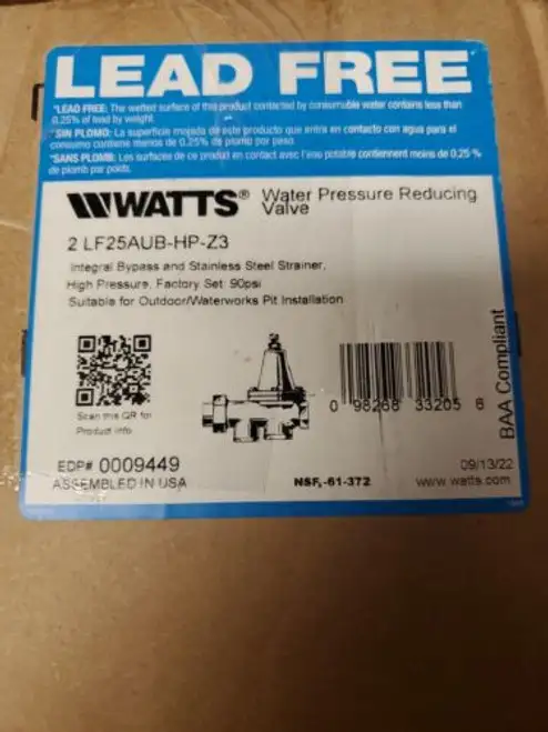 Válvula reguladora de presión de agua Watts 2 Lf25Aub-Hp-Z3 2 pulgadas - Alta presión