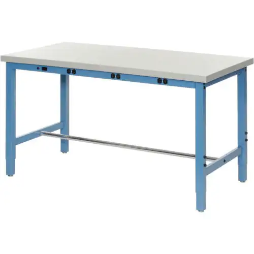 96"Wx30"D Adjustable Height Workbench Power Apron 1-5/8" Thick Plastic Laminate