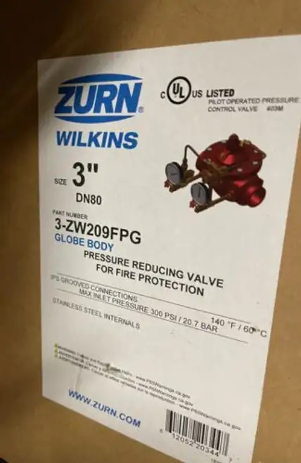 Valvola riduttrice di pressione scanalata Zurn Wilkins 3" Dn80 Protezione antincendio 3-Zw209Fpg
