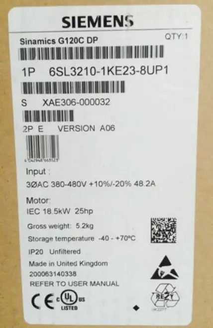 Siemens 6Sl32101Ke238Up1 6Sl3210-1Ke23-8Up1 變頻器