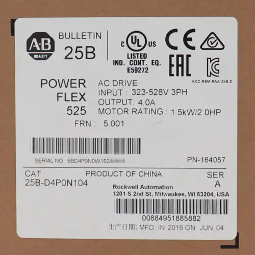 2022 Sealed 25B-D4P0N104 1.5Kw 2Hp Powerflex 525 交流驅動器
